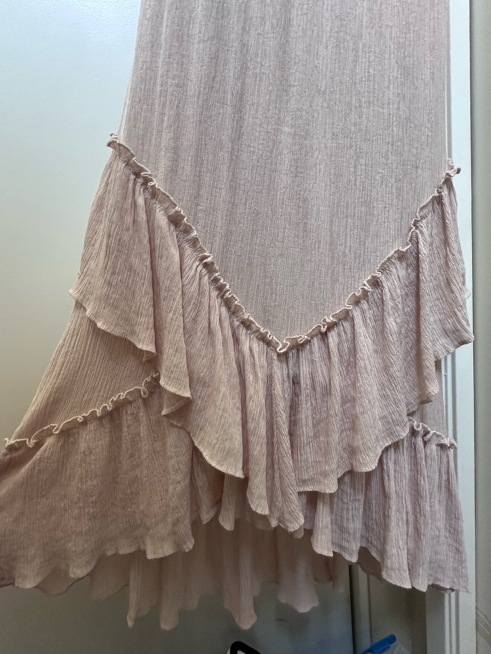 Smocked Strapless Midi Dress with Ruffle Tiers in Dusty Rose - Picture 4 of 5